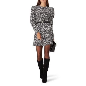 JOIE Black White Printed Silk Long Sleeve Hourglass Celyn Floral Dress Size 8